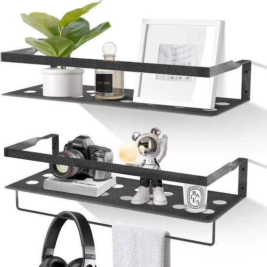 Set di 2 pannelli per parete, pannello per parete 40 cm con appendiasciuga, per soggiorno, cucina, bagno, studio, con finitura argento a punti su fondo nero