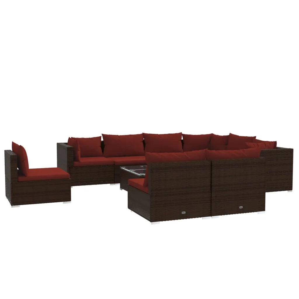 Set Divani da Giardino 10 pz con Cuscini in Polyrattan Marrone cod mxl 31387