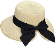 Cappello da sole in paglia per donne con corda di vento, bordura ampia, pieghevole, cappello estivo per il mare