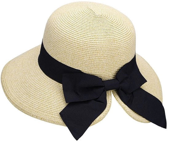Cappello da sole in paglia per donne con corda di vento, bordura ampia, pieghevole, cappello estivo per il mare