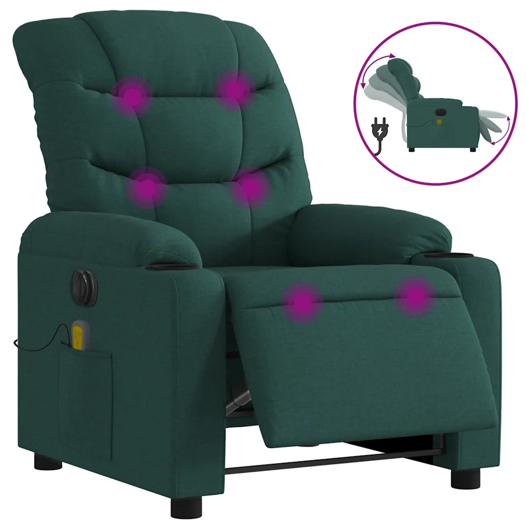 Poltrona Massaggiante | Sedia Relax Reclinabile Elettrica Verde Scuro Tessuto