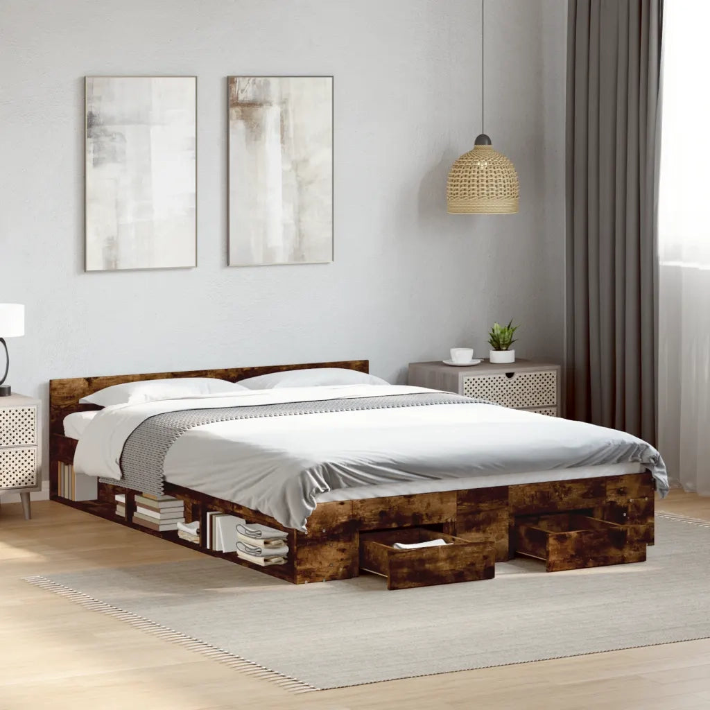 Giroletto con Cassetti Rovere Fumo 150x200 cm Legno Multistrato 3280745
