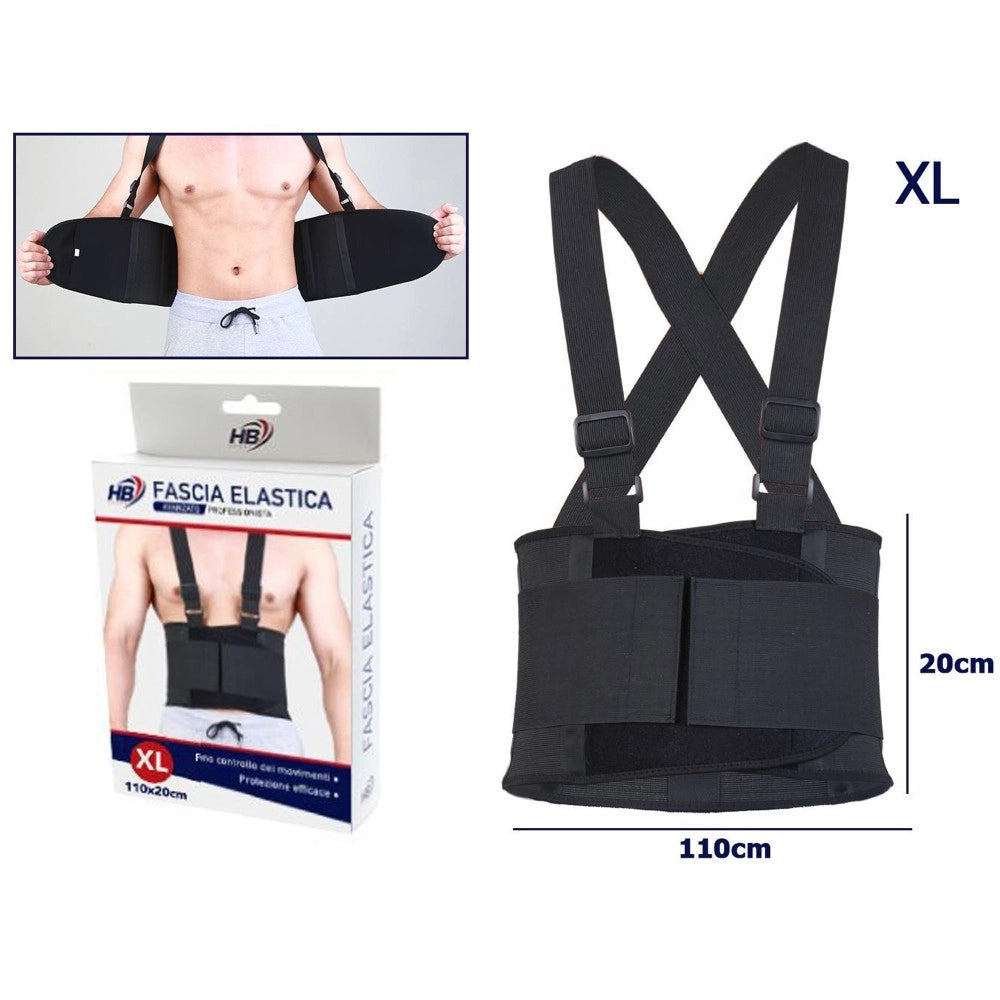 Trade Shop - Fascia Posturale Schiena Supporto Regolabile A Strappo Tutore Lombare Nero Xxl -