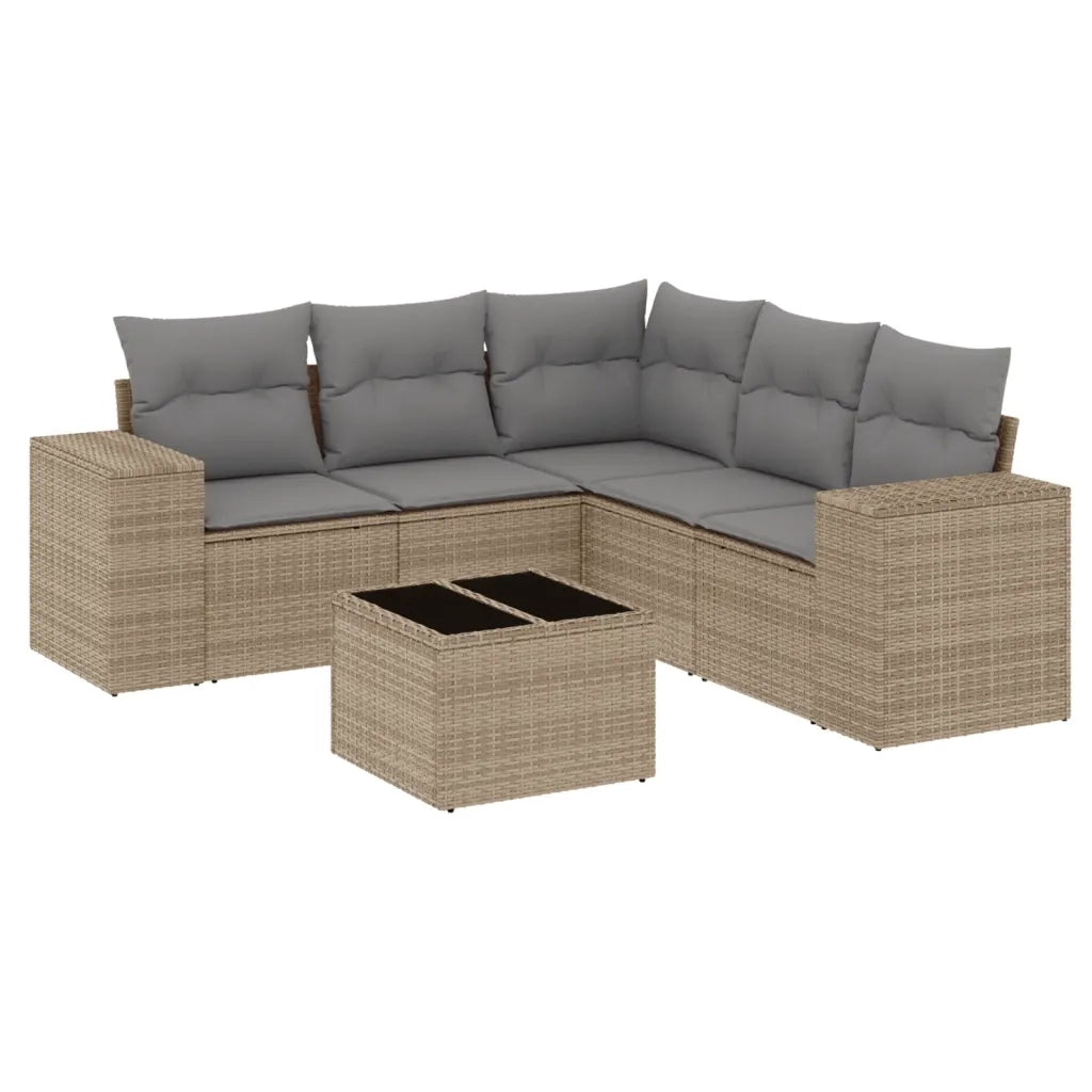 Set Divano da Giardino 6 pz con Cuscini Beige in Polyrattan
