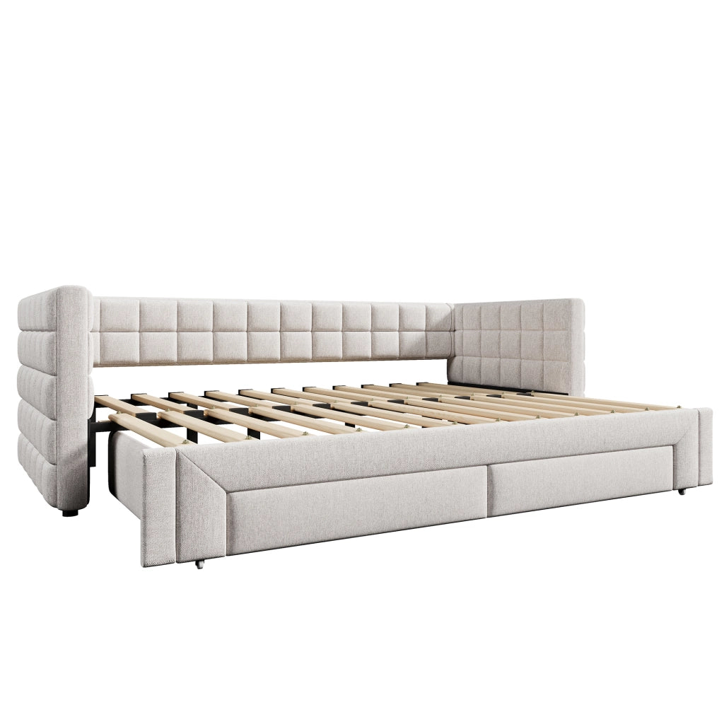 Letto a divano 90x200 cm estensibile; 2 cassetti; velluto; beige; (Senza materasso)