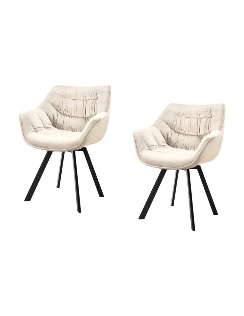 Set di 2 sedie design COMFY girevoli a 180° in velluto beige champagne e piedi neri