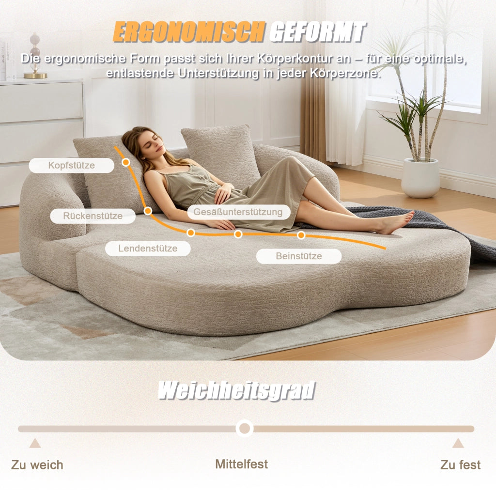 Divano letto convertibile a 2 posti con due cuscini e supporto ergonomico in chenille kaki 157 × 84 × 65 cm