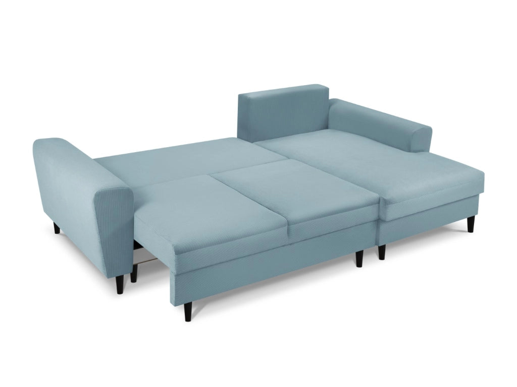 Cosmopolitan Design - Divano convertibile angolare destro con contenitore "Kyoto" 4 posti in velluto a coste azzurro 