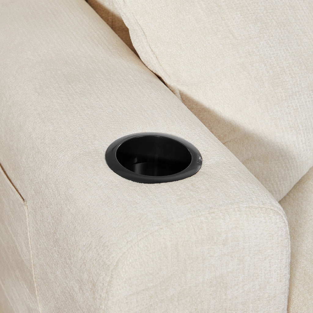 Divano a 2 posti compatto con tasca laterale, portabicchieri, cuscini e ricarica USB in chenille beige