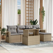 Set Divano da Giardino 6 pz con Cuscini Beige in Polyrattan