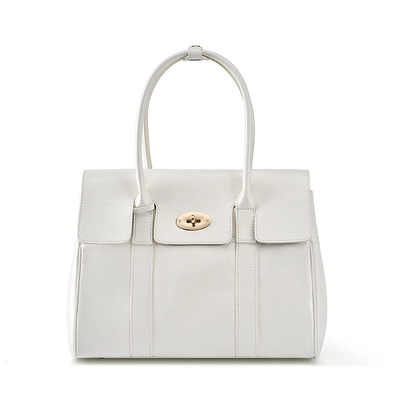 Borsa tote grande e capiente in vera pelle morbida, bianca