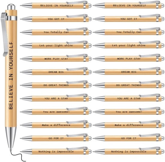 Penne in legno ispiratore - 24 pezzi - penne motivazionali con frase - regalo di addio - ringraziamento - uso ufficio - penne per scrivere