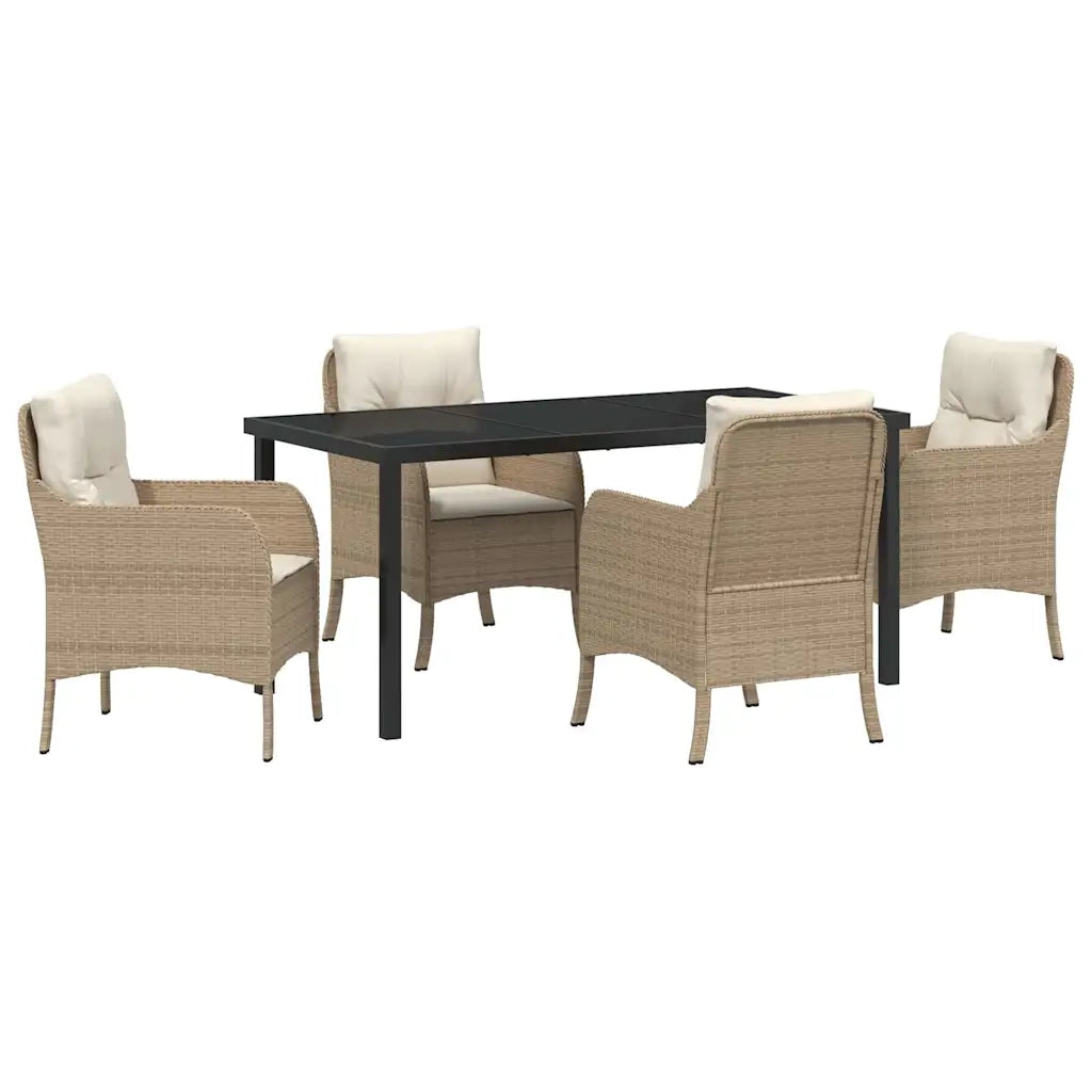 Set da Pranzo per Giardino con cuscino 5 pcs Beige polyrattan 3380172