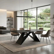 Tavolo da pranzo fisso in ceramica effetto marmo portoro Orion 220x110 cm fino a 10 posti | Duzzle