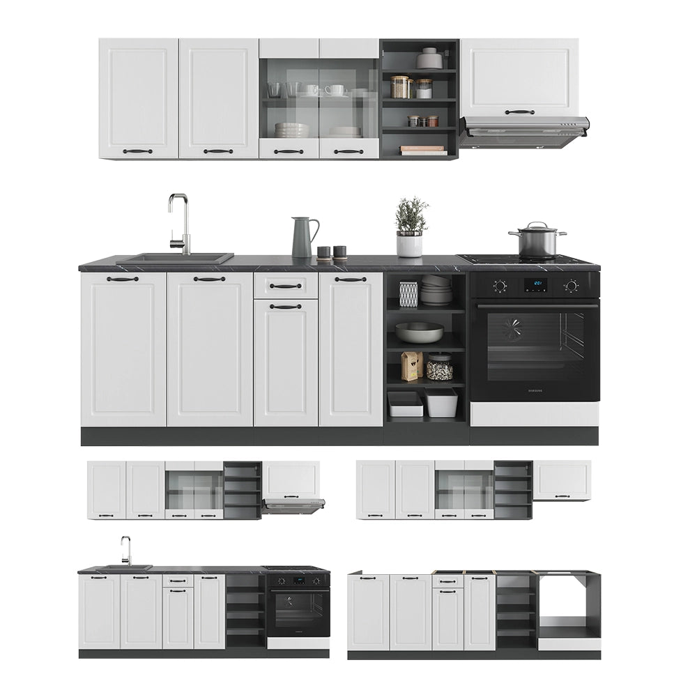 Vicco Cucina componibile Bianco casa di campagna/antracite 240 cm , PL Rovere