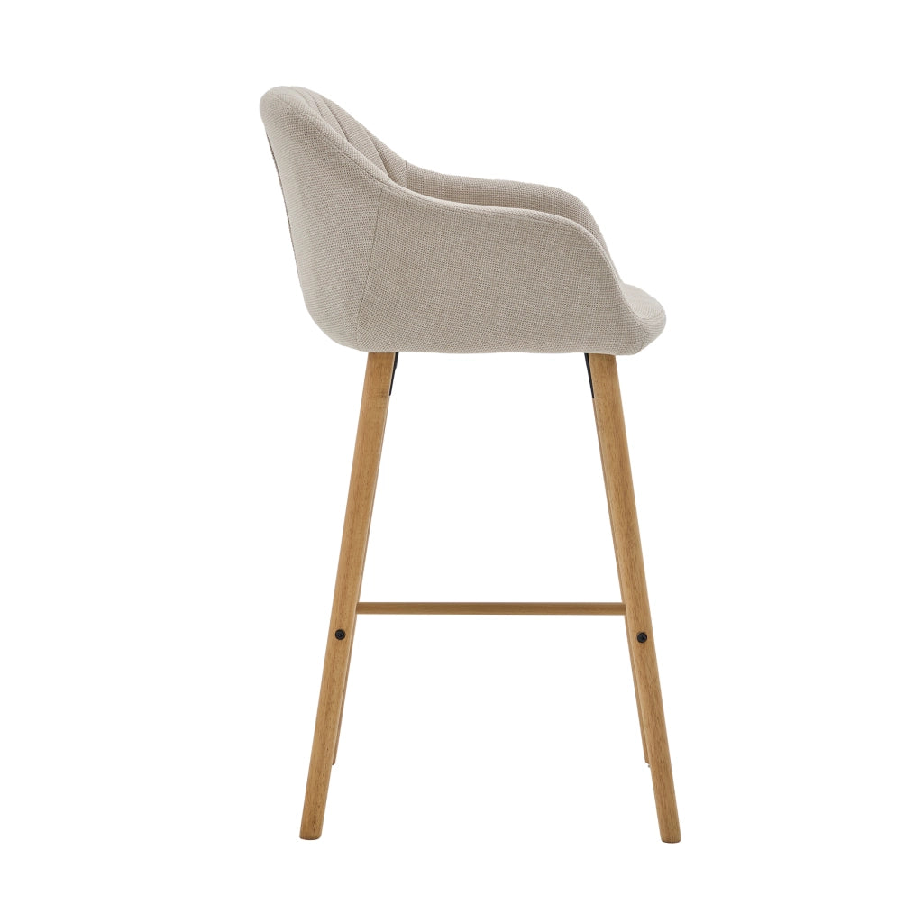Set 2 Sgabelli da Bar con Schienale Alto e Braccioli ¨C MINIMAL ¨C Seduta in Tessuto Lino, Gambe in Legno