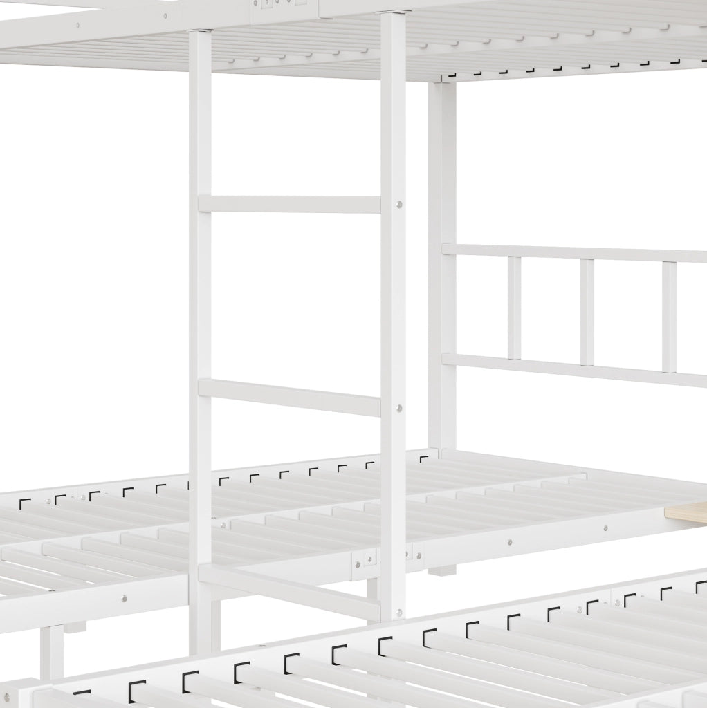 Letto a castello in metallo con 3 posti letto; 140x200 e 2x90x200 cm; bianco e naturale