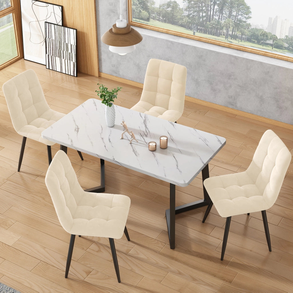 Sedie da Pranzo Set 4 Pezzi Imbottite ¨C MINIMAL ¨C Velluto Beige con Schienale, Gambe in Metallo