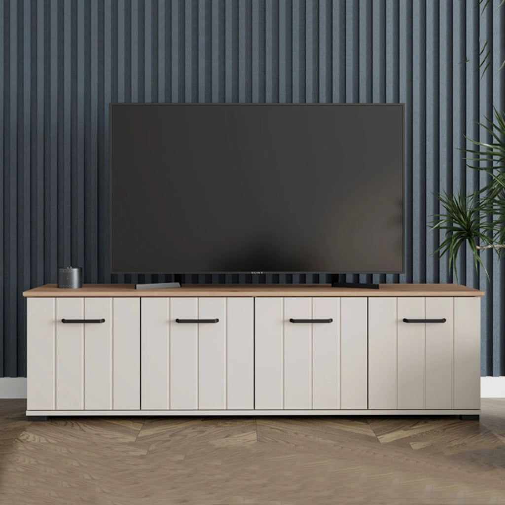 Erbez, Mobile Porta tv un Ripiano, 156x40x44h cm Bianco Crema