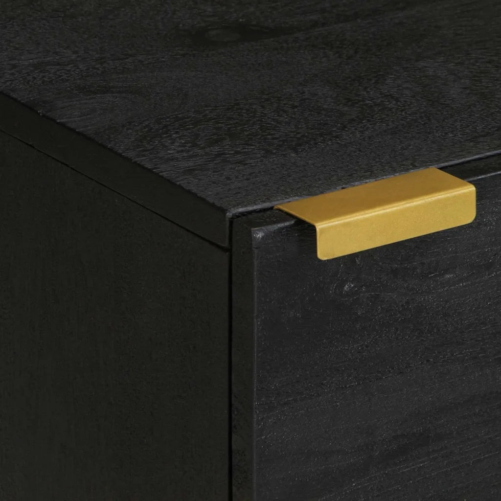Set di 2 Comodini | Armadio da Notte | Mobiletto da notte Neri 40x33x46 cm in Legno Massello di Mango