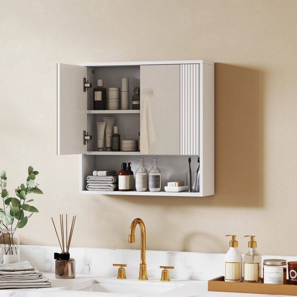 Armadietto da Bagno Parete 60x16x60 cm Mobiletto Ante Soft-Close e Ripiano Regolabile in MDF Bianco