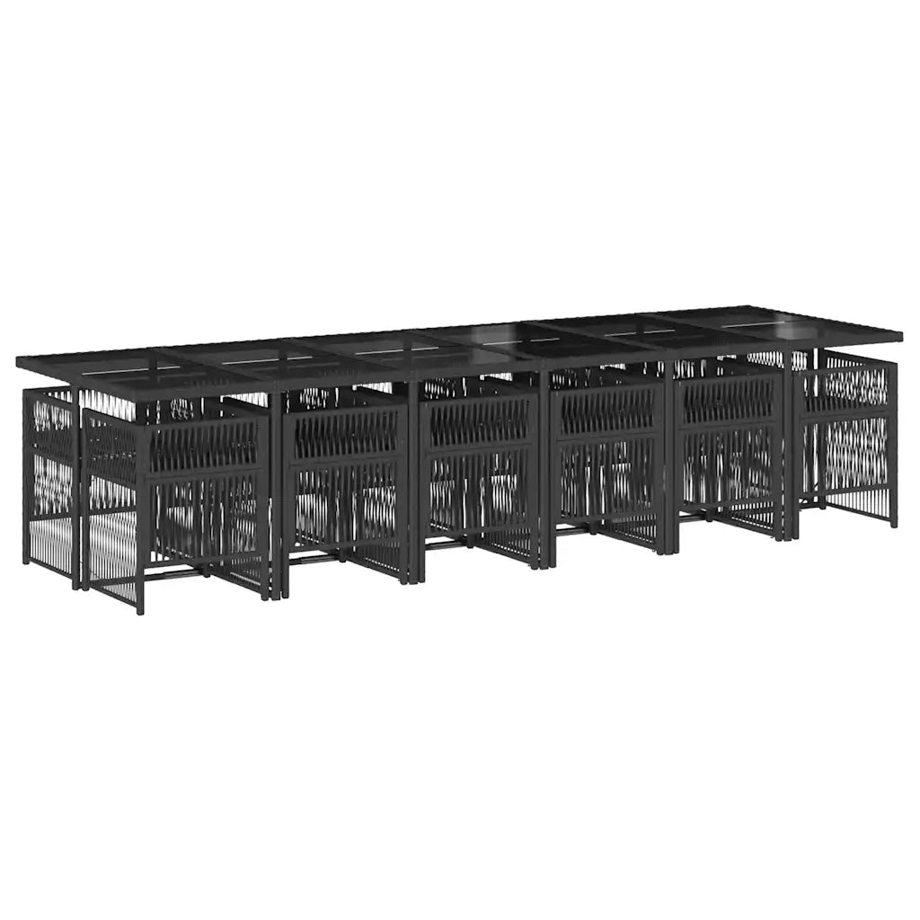 Set da Pranzo da Giardino 13pz con Cuscini Nero in Polyrattan 3210942