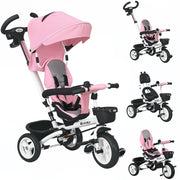 Triciclo 6 in 1 per Bambini ¨C zephmum ¨C Rosa con Schiebestange, Cestino e Cintura