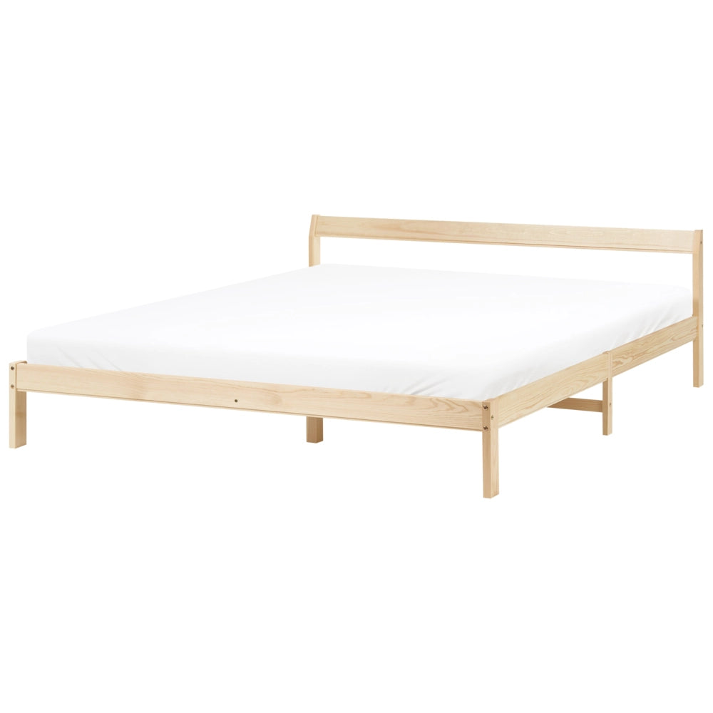 Letto matrimoniale in legno di Pino marrone chiaro con Rete a Doghe 180 x 200 cm stile minimalista