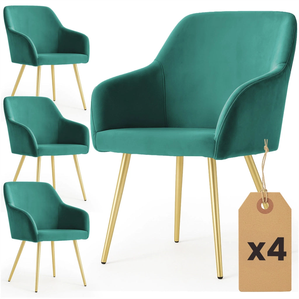 Set di 4 Sedie in velluto liscio ESTELLE Verde Bottiglia gambe oro