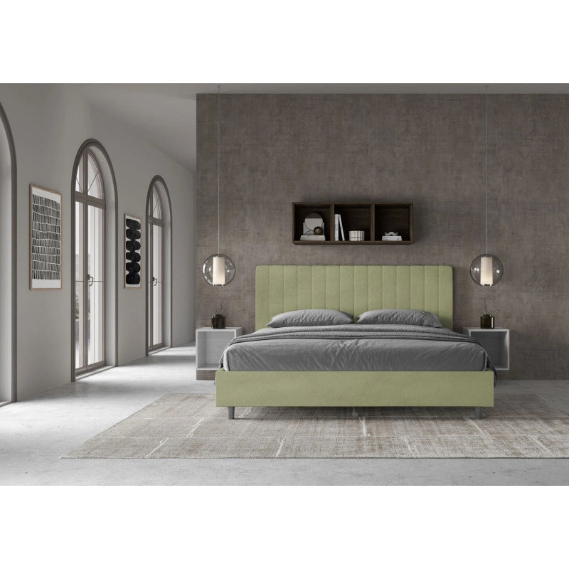 Letto imbottito Matrimoniale 180x210 cm Agueda - Senza rete,Microfibra,Tè verde