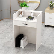 Recepimento, cassa bianca con cassetti chiusibili, bancone moderno, scrivania, negozio, boutique, salone di bellezza, hotel (bianco, senza armadi)