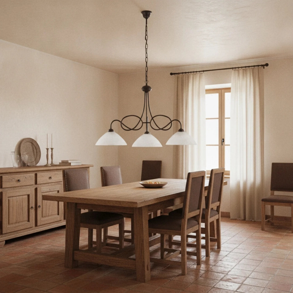 Lampadario Rustico Bistrot 3 Luci Nero e Bianco LuceArt Classic
