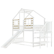 Letto a Castello 90x200 cm; Letto 2 Posti - Con Scala; Scivolo e Finestre - Bianco