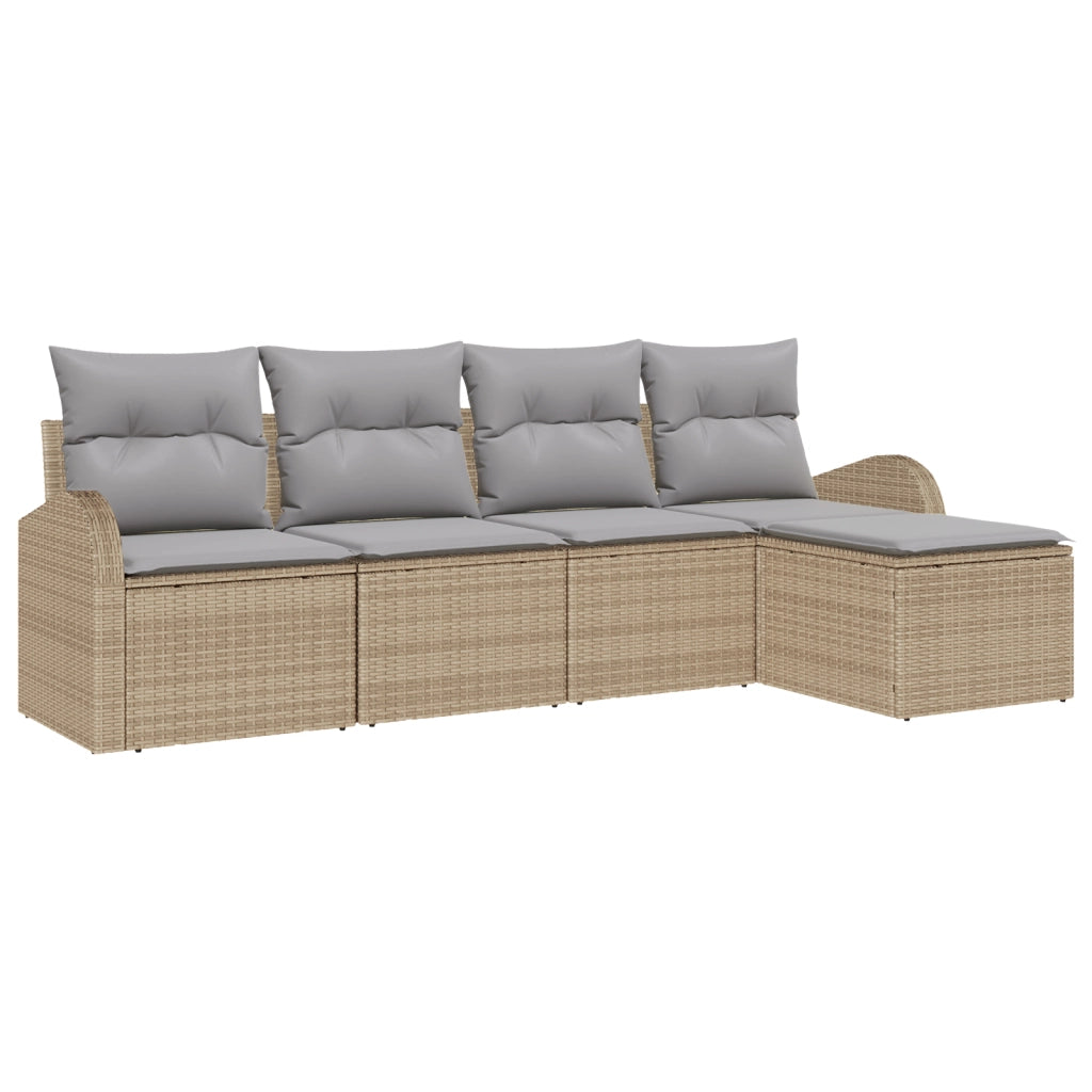 Set Divano da Giardino 5 Pezzi con Cuscini Beige Polyrattan