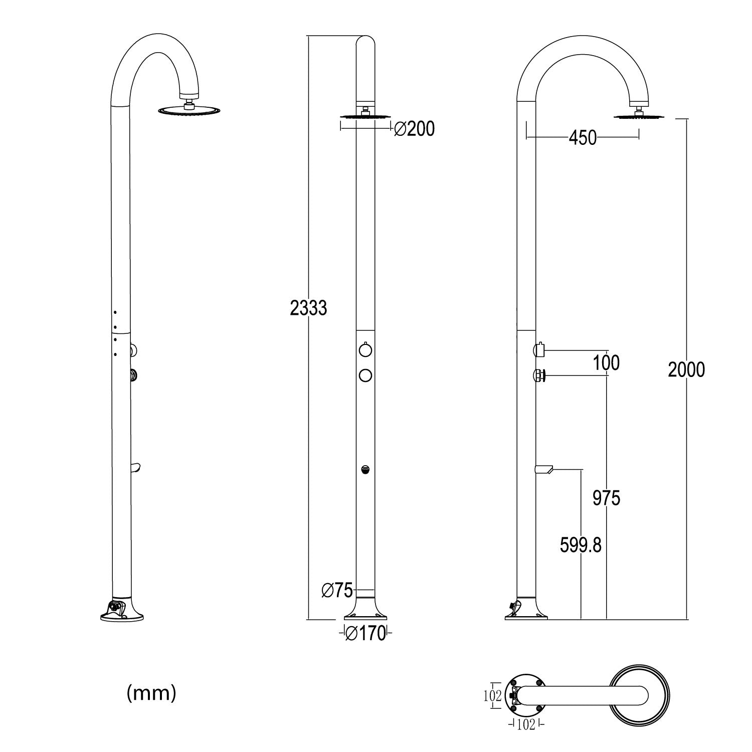 Doccia da Giardino ad Acqua Fredda in Alluminio con Timer e Lavapiedi Sined Luna Bianco