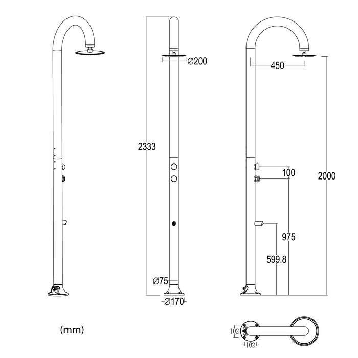 Doccia da Giardino ad Acqua Fredda in Alluminio con Timer e Lavapiedi Sined Luna Bianco