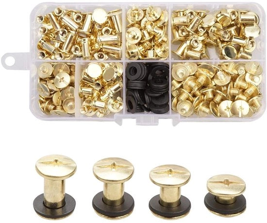 Ferraglie 120 pezzi viti a molla 4 misure chiodi viti a molla stecchi chiodi a molla chiodi a testa a cappuccio per pelle kit di corda per lavori di restauro portafoglio decorativo per libreria in stile Chicago