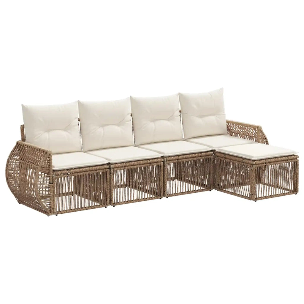 Set Divano da Giardino 5 pcs Beige e Bianco Crema polyrattan 3435405