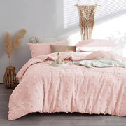 Set di coperte 155x220 cm con decoro a ricamo rosa stile bohemiano coperte gettate con pompon tessuto microfibra morbido set di coperte 1 coperta con chiusura a zip e 1 cuscino 80x80cm