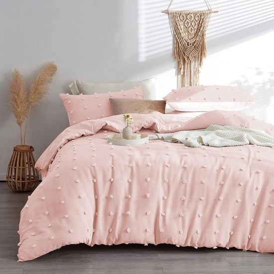 Set di coperte 155x220 cm con decoro a ricamo rosa stile bohemiano coperte gettate con pompon tessuto microfibra morbido set di coperte 1 coperta con chiusura a zip e 1 cuscino 80x80cm