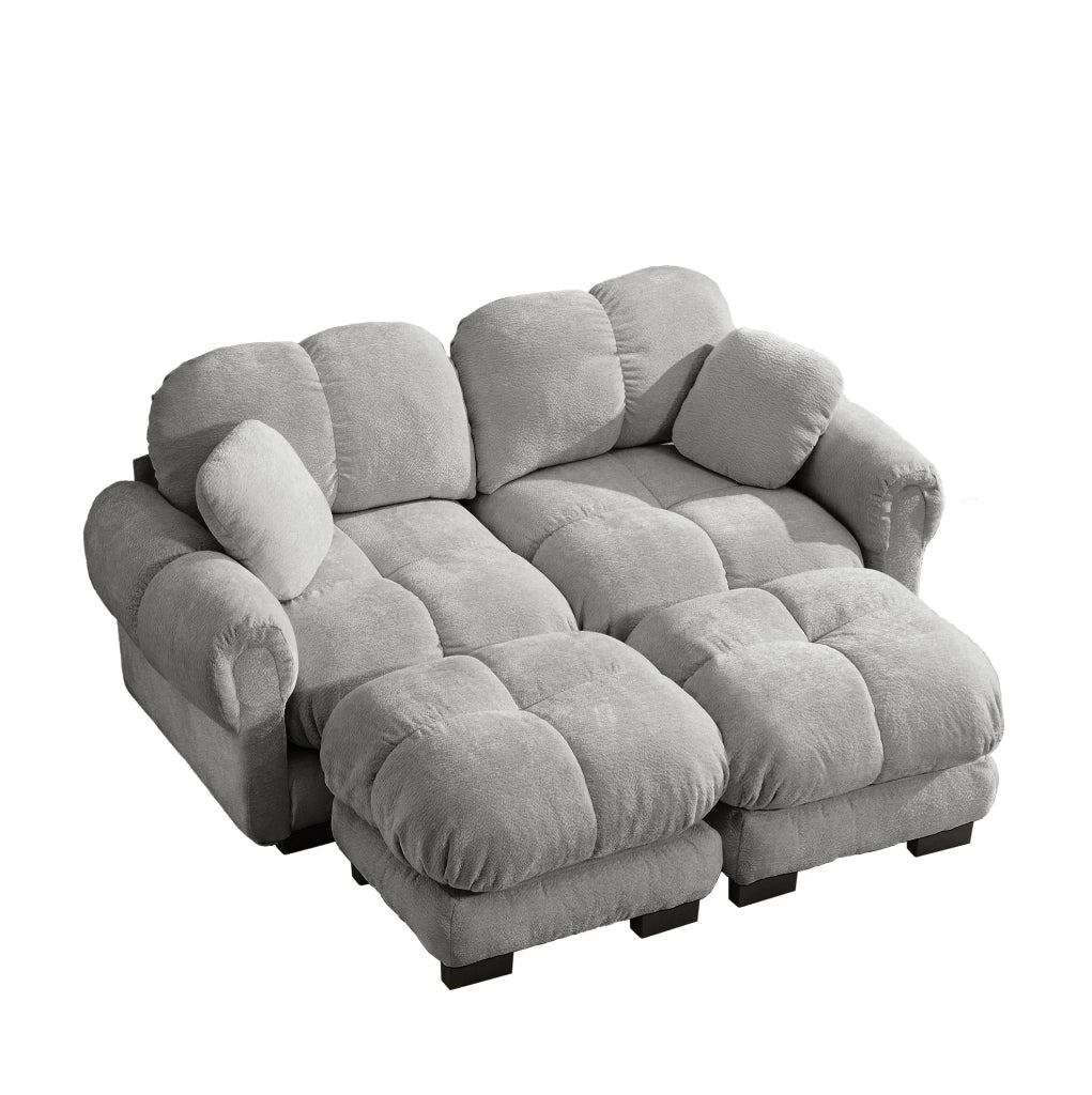 Divano modulare in ciniglia grigio chiaro 190 x 149 x 90 cm