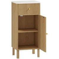 Mobiletto per bagno, con piano effetto marmo e cassetto 36 x 30 x 80 cm, Rovere