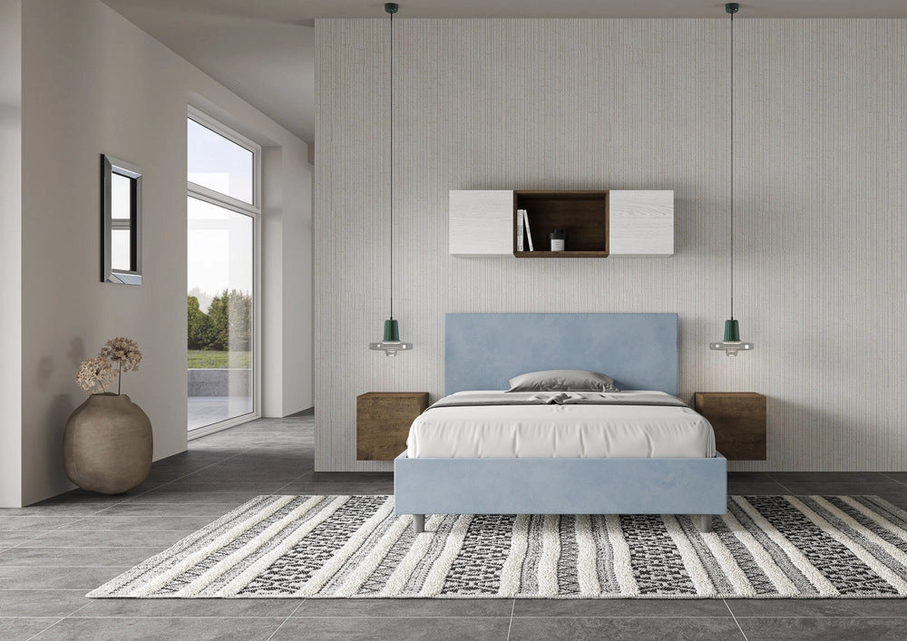 Letto Matrimoniale Large 180x190 cm con Rete e Contenitore Adele Azzurro