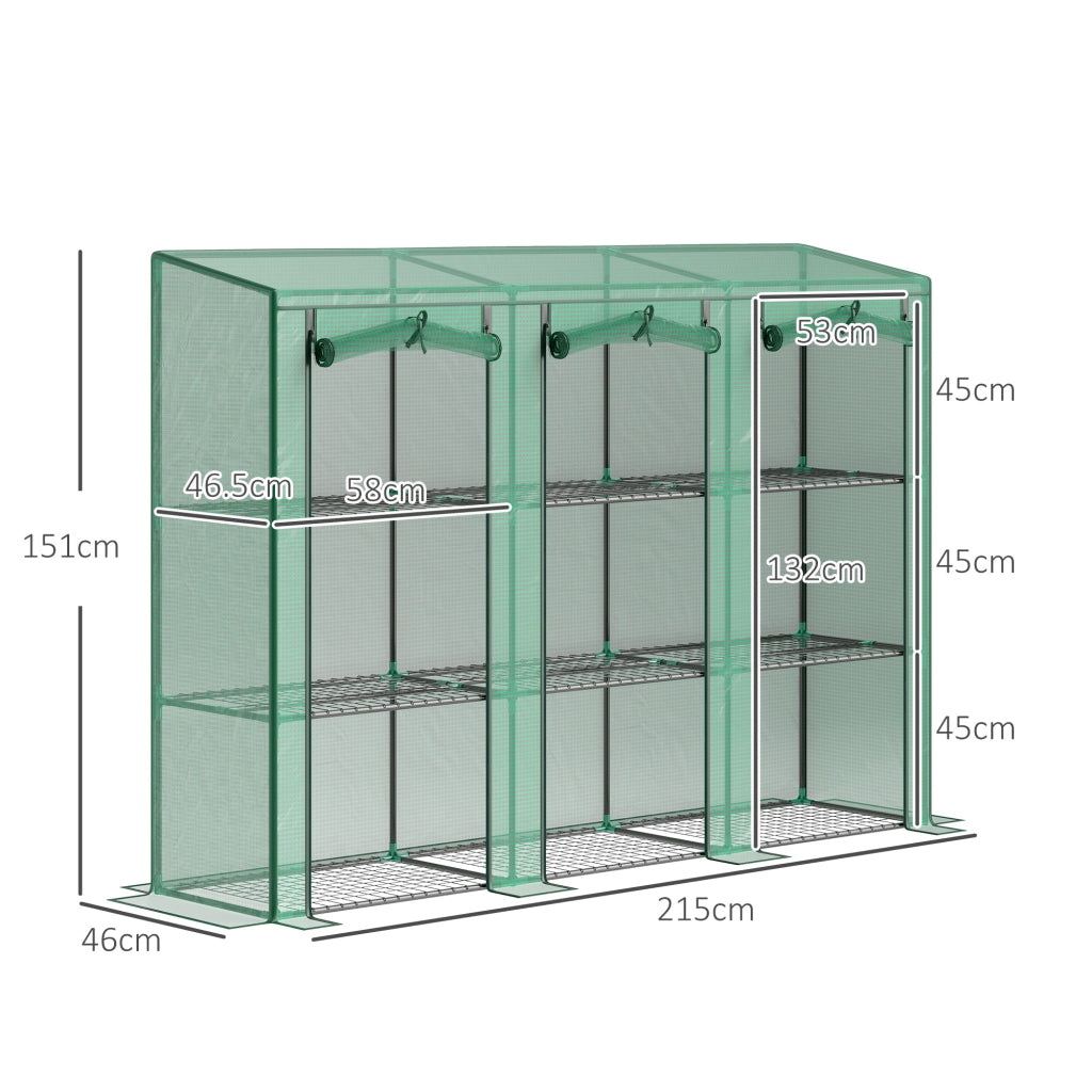 Serra da giardino 3 livelli 9 ripiani con porta a rullo ¨C zephmum ¨C 215x46x151cm verde