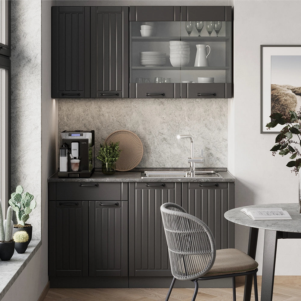 Cucina monoblocco Fame-Line Grigio scuro/Antracite 140 cm, PL Marmo Vicco