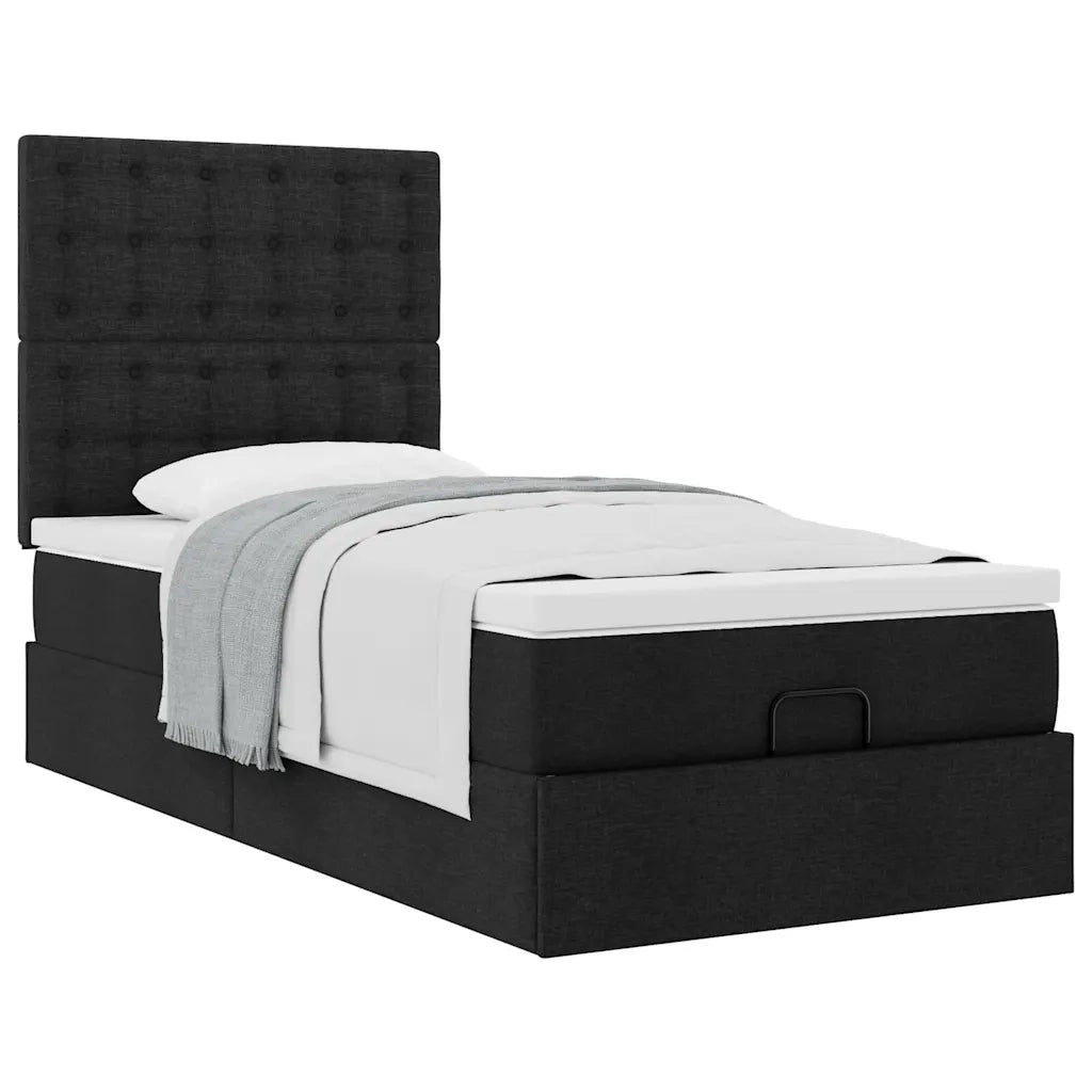 vidaXL Pouf Letto con Materasso Nero 100x200 cm in Tessuto