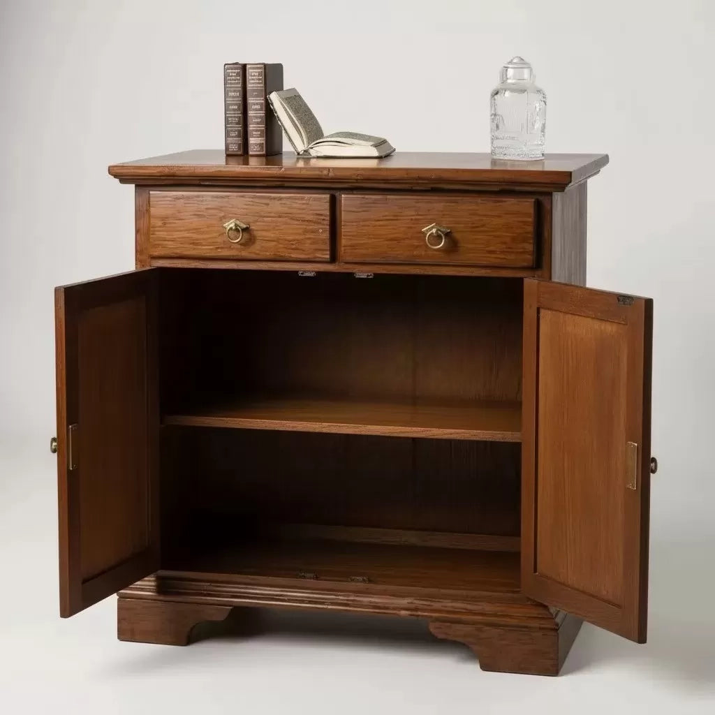 Credenza 2 ante 2 cassetti arte povera legno massello tinta noce 90x40x94 - Mobili 2G