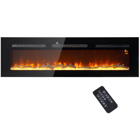 Camino Elettrico da Parete 1800W con Telecomando e Display LCD 152,4x15,8x45 cm Nero