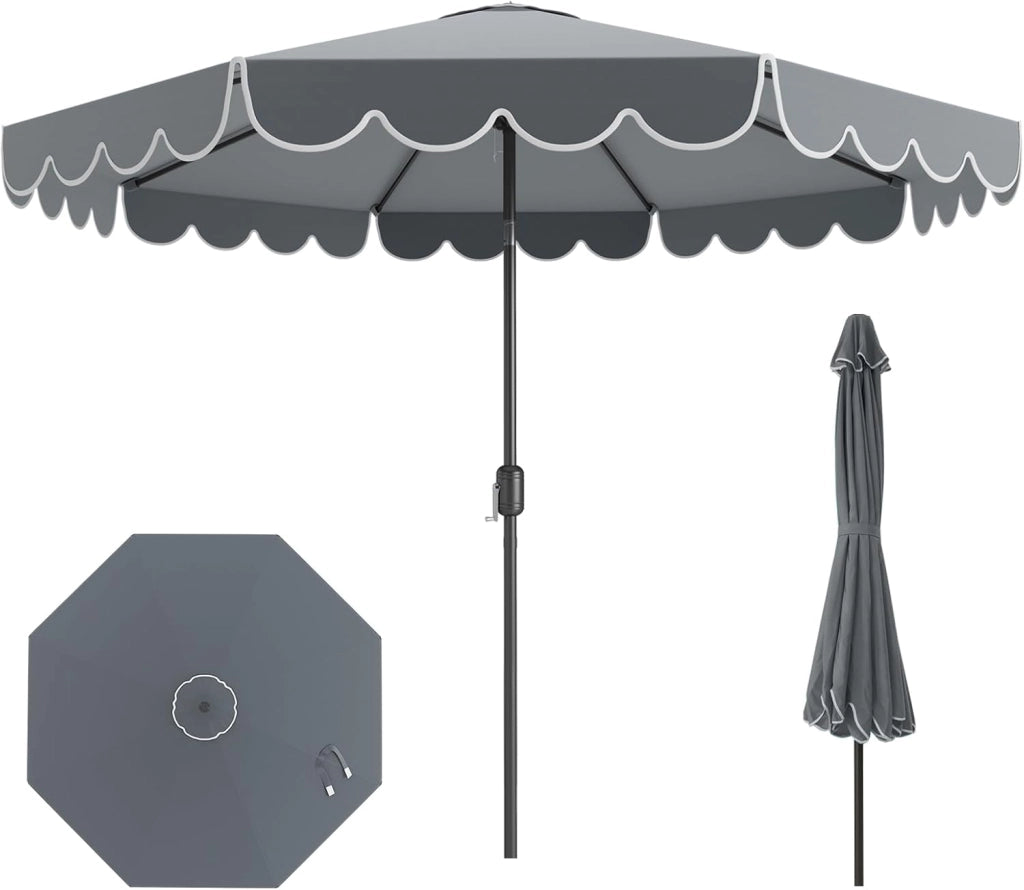 Ombrellone da Giardino 3 x 3 m, Ombrellone Parasole con Manovella e Balze, Inclinabile a 35°, con 8 Osse per Esterno da Balcone, Spiaggia, Terrazzo