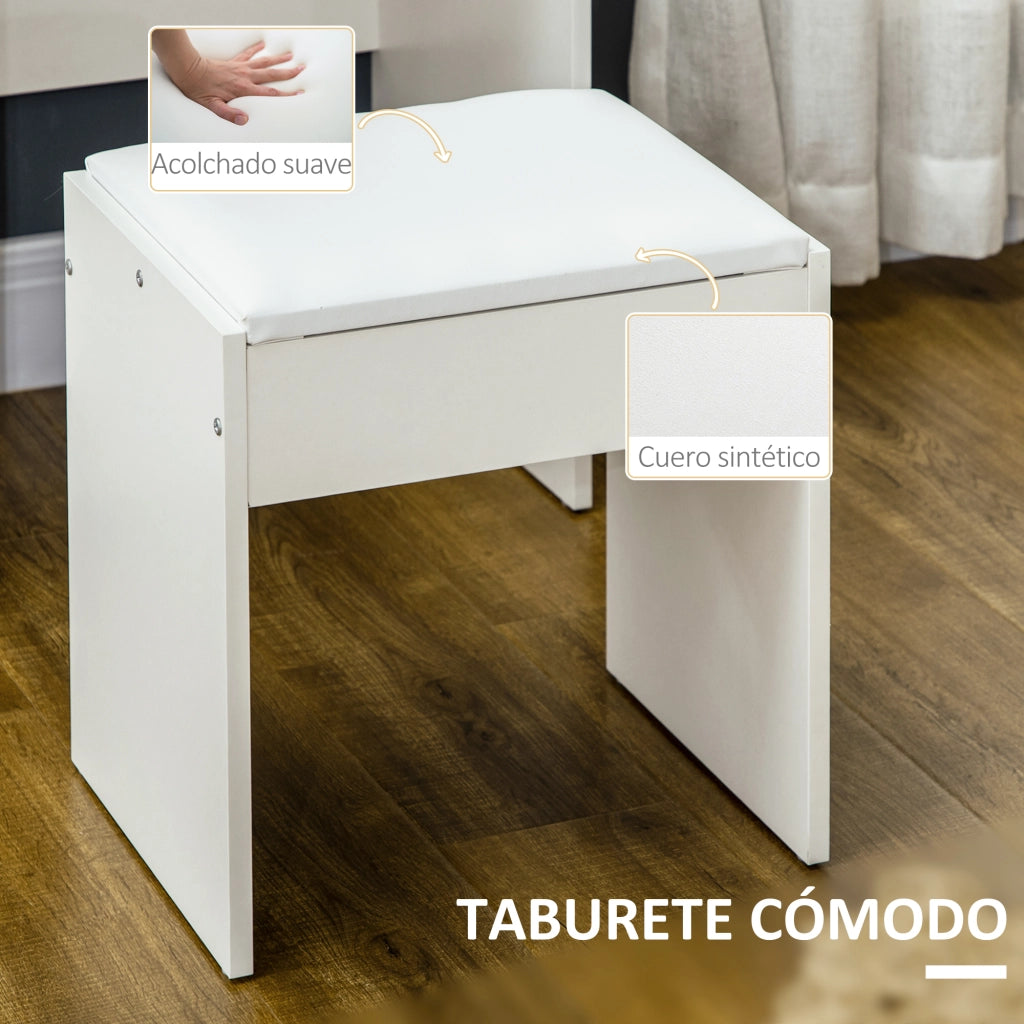 Toilette con Specchio e Sgabello ¨C Xylo ¨C 4 Cassetti Bianco Moderno 80x38x143cm